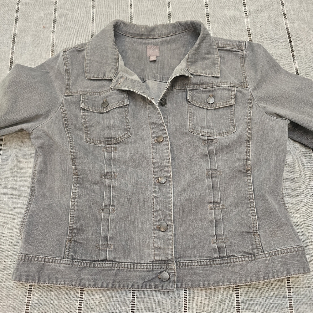 J Jill Denim Jacket Women's Xl Cotton Stretch Gray Button 3/4 Sleeve - Picture 5 of 11